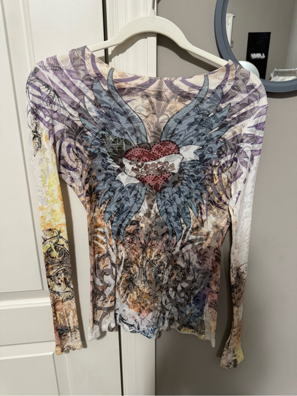 Women’s Long-Sleeve Graphic Heart & Wings Top - Multi